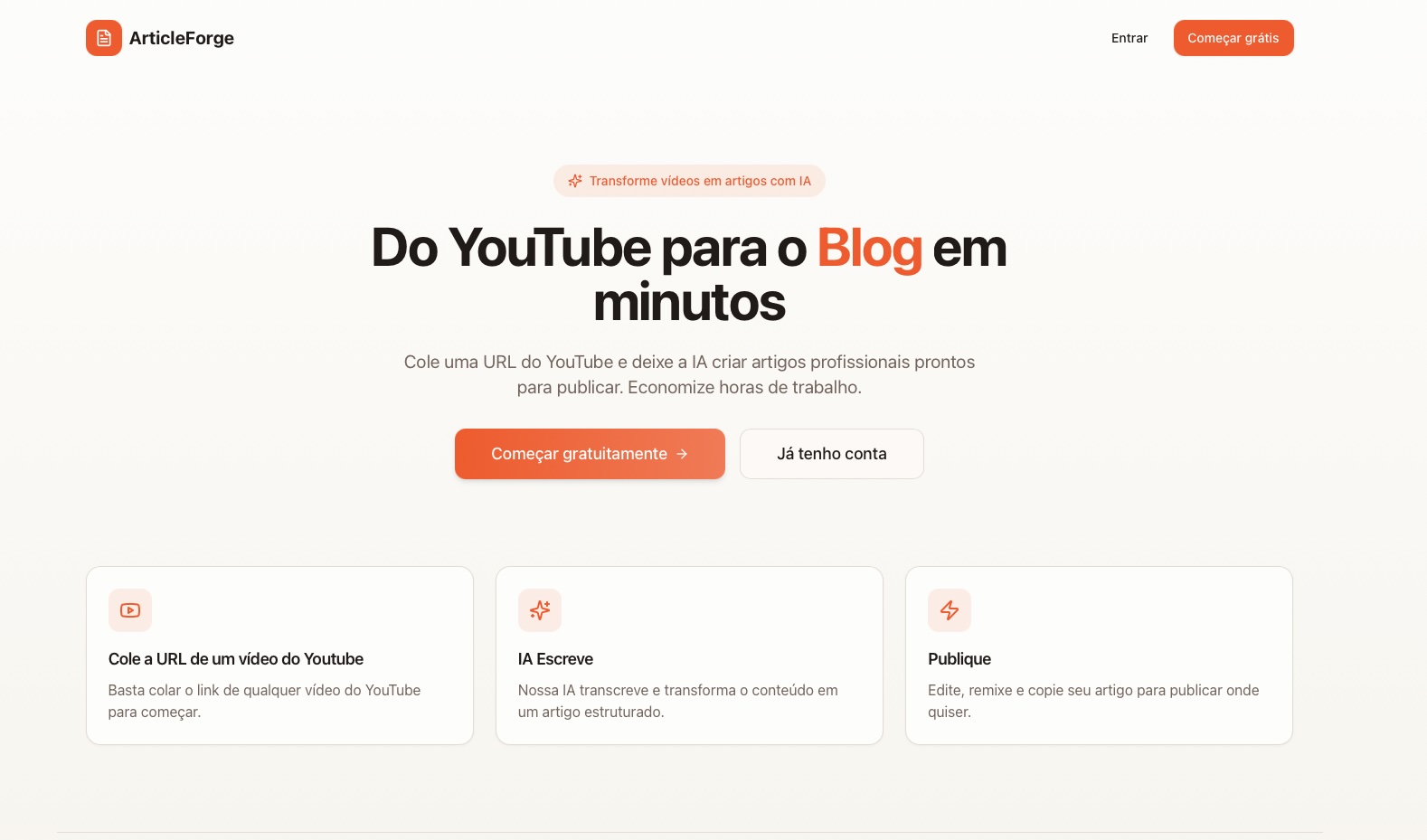 Plataforma de automação que gera artigos a partir de vídeos utilizando inteligência artificial e APIs