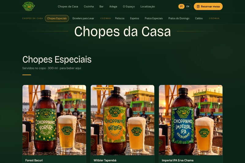 Cardápio digital da Amazon Beer: seção de chopes especiais da cervejaria, na Estação das Docas em Belém