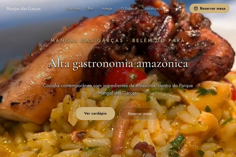 Site e cardápio digital do restaurante Manjar das Garças, em Belém do Pará